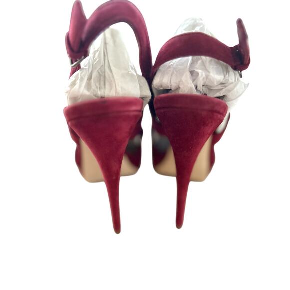 Miu Miu Red Burgundy Suede Platform Peep Toe Heeled Sandal - Picture 2 of 11